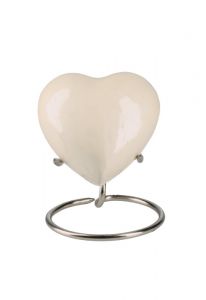 Mini urna coração 'Elegance' branco com efeito perolado (suporte incluído)