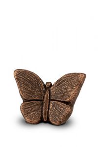 Urna cinzas pequena de arte cerâmica borboleta cor de bronze