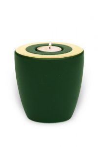 Mini urna de cerâmica para cinzas 'Luna' com porta-vela jade ouro