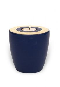 Mini urna de cerâmica para cinzas 'Luna' com porta-vela safira ouro
