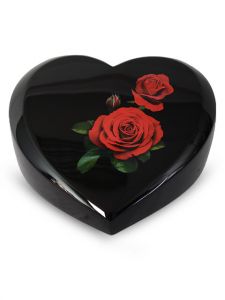 Urna para cenizas coração de fibra de vidro com rosas vermelhas