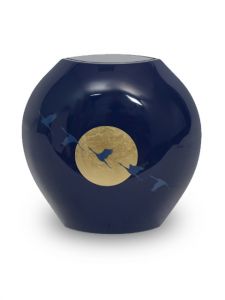 Urna para cinzas em fibra de vidro 'Zéphyre' azul com folha de ouro