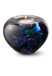 Mini urna cinzas de vidro de cristal com vela púrpura/verde