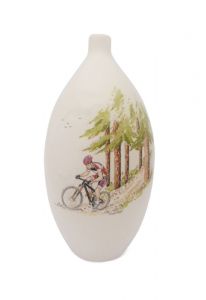 Pequena urna para cinzas pintada à mão 'Ciclista de montanha'