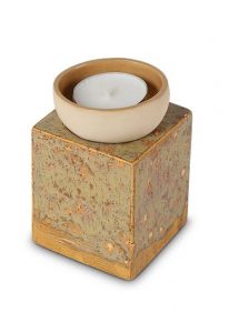 Mini urna de cerâmica para cinzas com porta-vela verde
