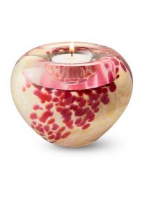 Mini urna cinzas de vidro de cristal com vela rosa/bege
