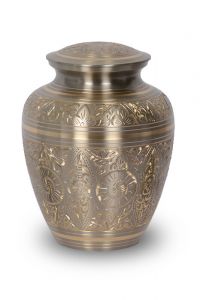 Urna funerária em latão com design prateado e dourado