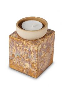 Mini urna de cerâmica para cinzas com porta-vela cor âmbar