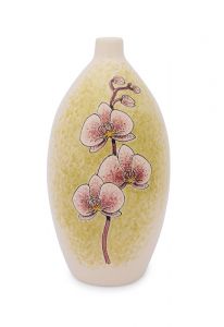 Pequena urna para cinzas pintada à mão 'Orquídea' rosa-branco