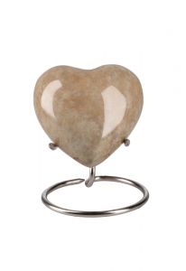 Mini urna coração 'Elegance' com efeito pedra natural bege (suporte incluído)