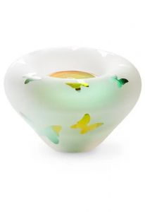 Porta-vela mini urna para cinzas de vidro de cristal 'Borboletas' em várias cores