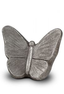 Urna funerária artística borboleta em cerâmica cinza prateado