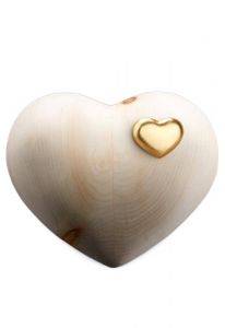 Urna funerária de madeira de pinho natural com coração de ouro