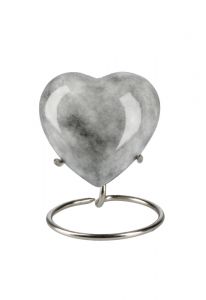 Mini urna coração 'Elegance' com efeito pedra natural cinza (suporte incluído)