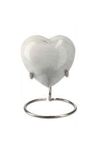 Mini urna coração 'Elegance' com efeito pedra natural branco-cinza (suporte incluído)