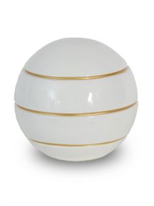 Urna para cinzas em fibra de vidro 'Atlas' branco com linhas douradas